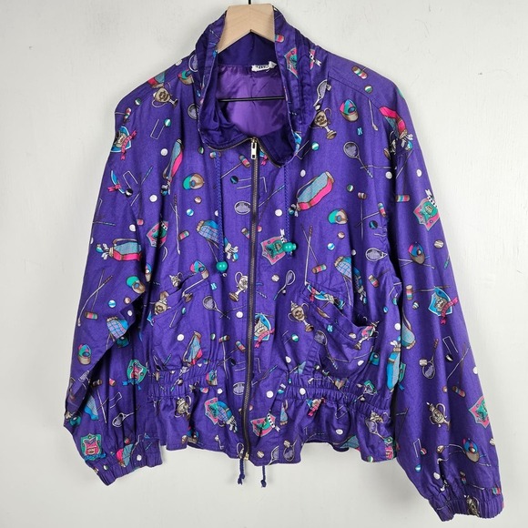 Vintage Drawstring Waist Zip Front Jackets Women's M Purple Golf Tennis‎ Croquet - Picture 4 of 11